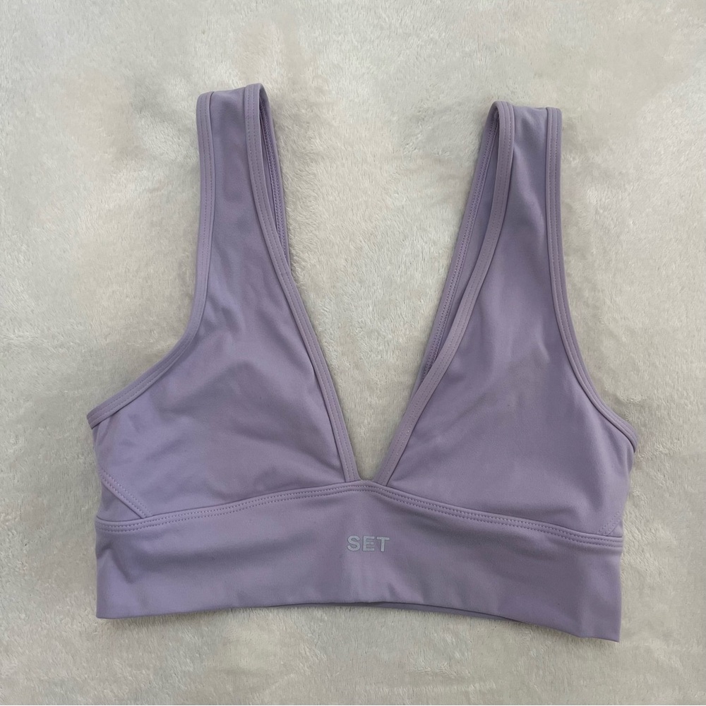 Set Active Light Purple Lavender V Neck Sports Bra